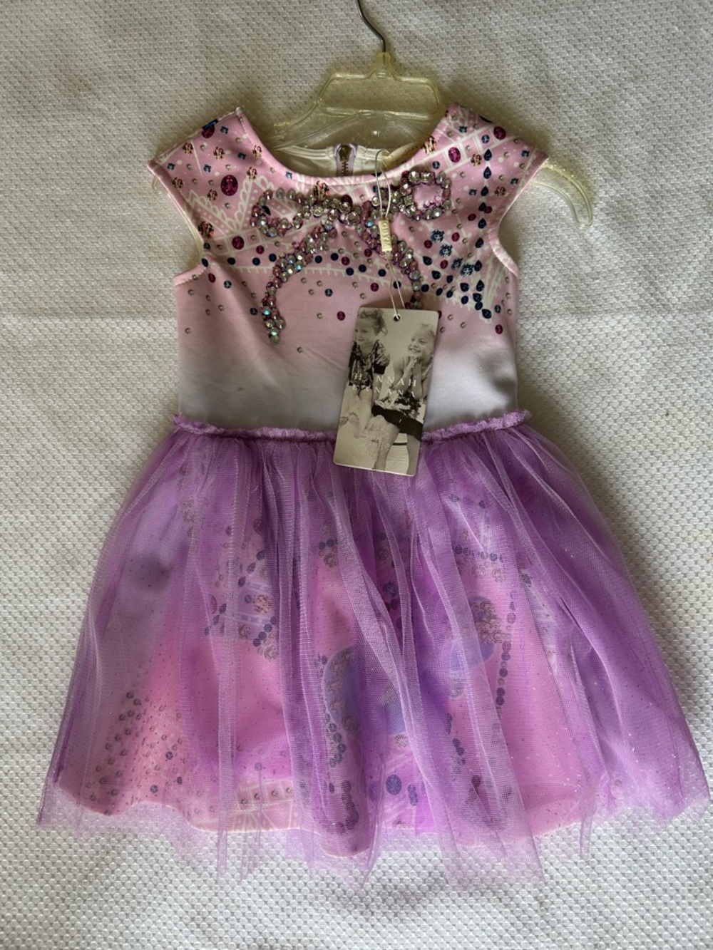 Hannah Banana Pink and Purple Sequin Bow Tulle Dress. NWT. Fully lined. Jewels.
